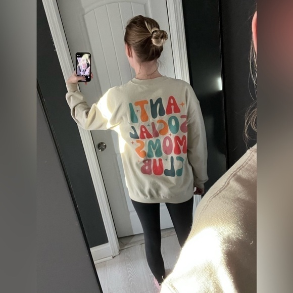 Beige Anti Social Mom's Club Crewneck Sweatshirt - Picture 2 of 5